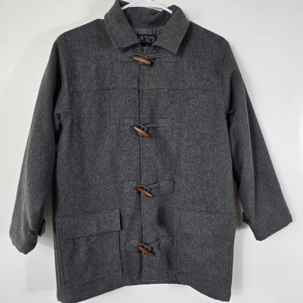 Childrens Place Kids Charcoal Grey Duffle Coat Boys Size L 10 12 Toggle Classic
